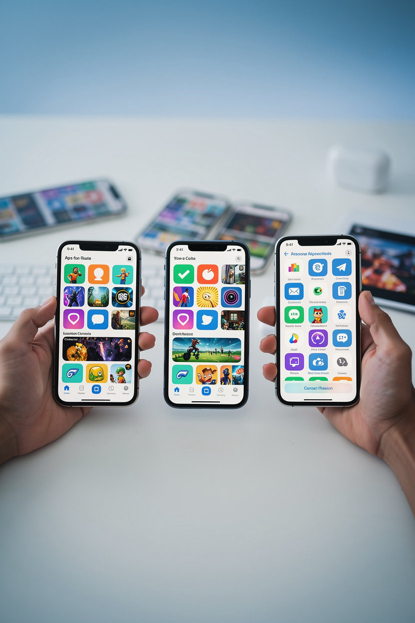 Vlibe app screenshots and app icons shared through a small group of friends on phones, showing social app discovery
