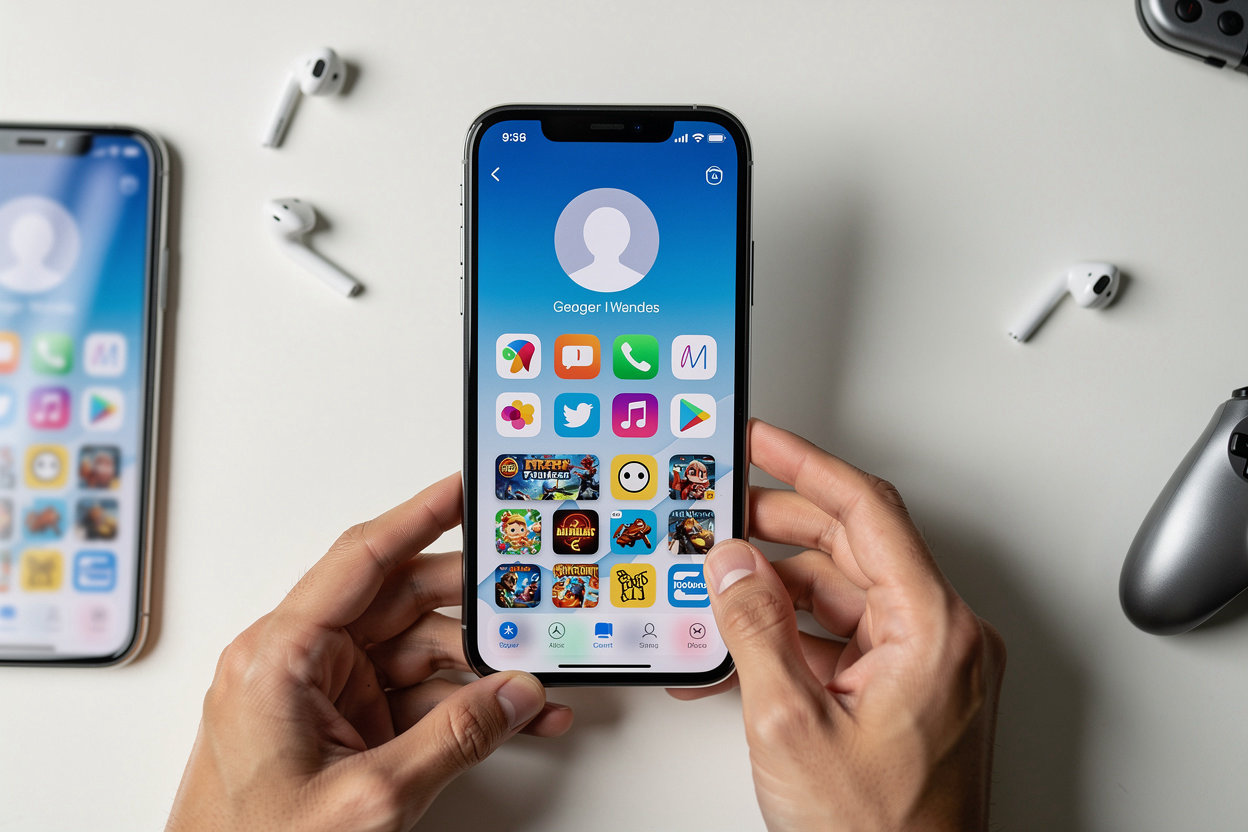 Vlibe profile page showing a collection of favorite app icons and shared app screenshots in a social feed